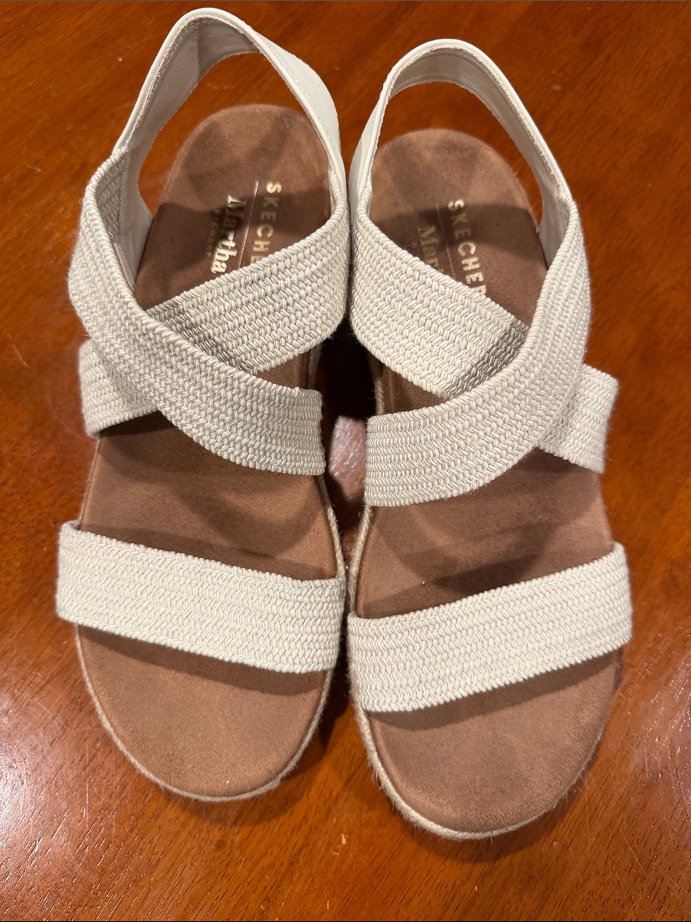 Skechers Women's Cream Elastic Cross-Strap Slingback Sandals